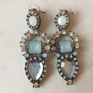 Blue and clear gem statement drop earrings